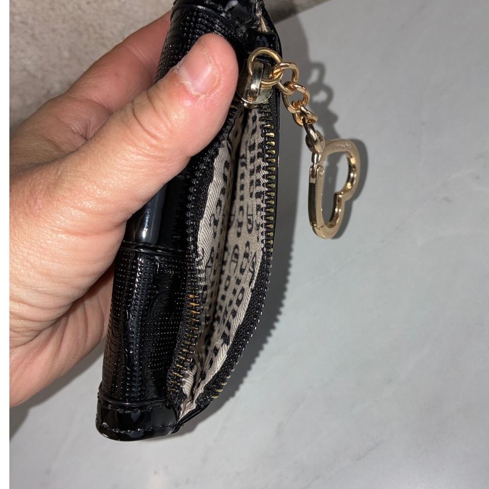 Juicy Couture Black Trifold Wallet - OS - Patent Monogram Heart Charm Y2K Glam - Picture 10 of 13